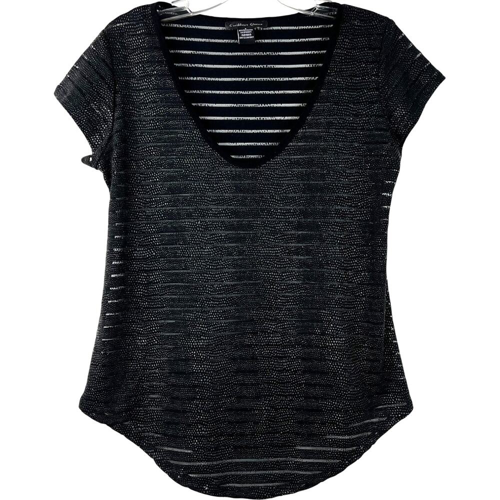 Caribbean Queen Vintage Women's Top Black Sheer Striped Textured Y2K Goth Size S